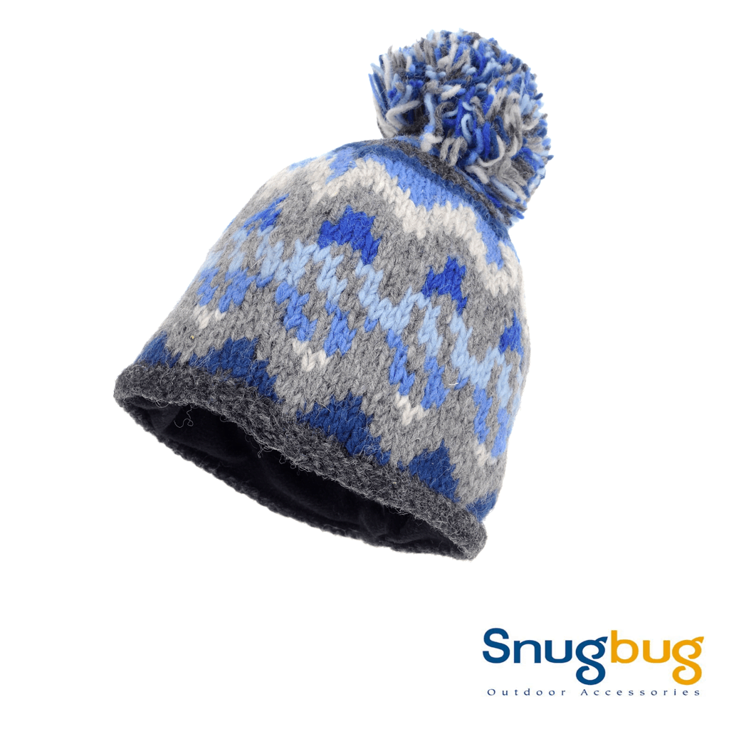 SnugBug Bobble Hat - Blue/Grey/White