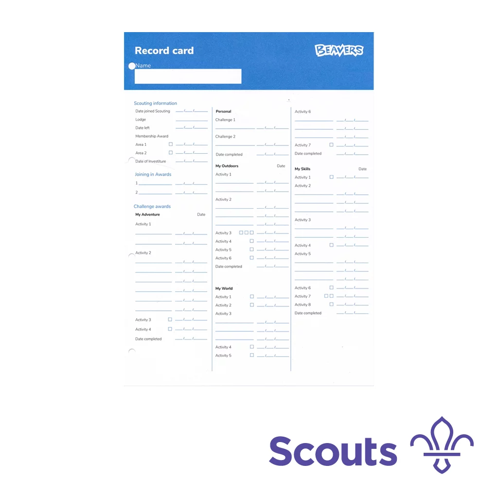 Beavers Record Cards  - 10 Pack